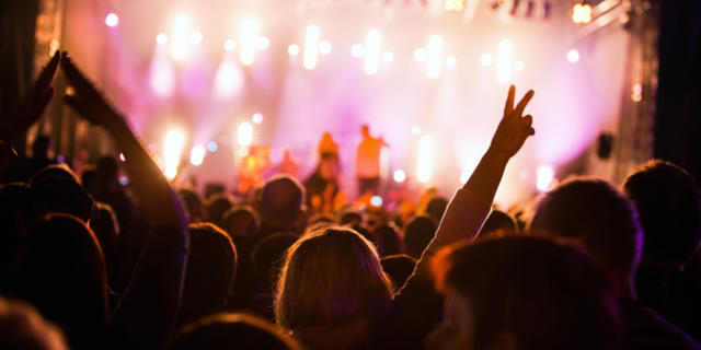 Crowds of people having fun on a music concert